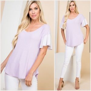 Lilac Blouse with Flouncy Sleeve